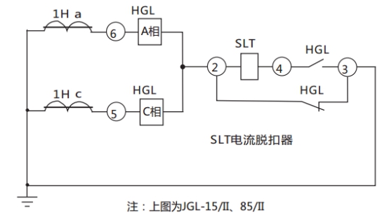 JGL-85/Ⅱ二相靜態(tài)反時限過流繼電器典型應(yīng)用接線圖