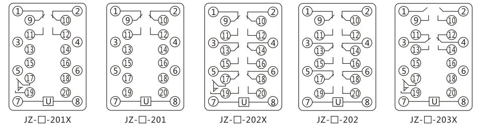JZY（J)-210X靜態中間繼電器內部接線圖及外引接線圖