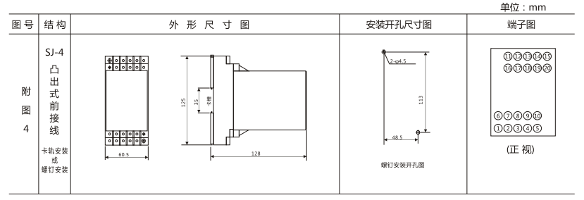 DZY（J)-402導軌式中間繼電器外形結構及開孔尺寸圖